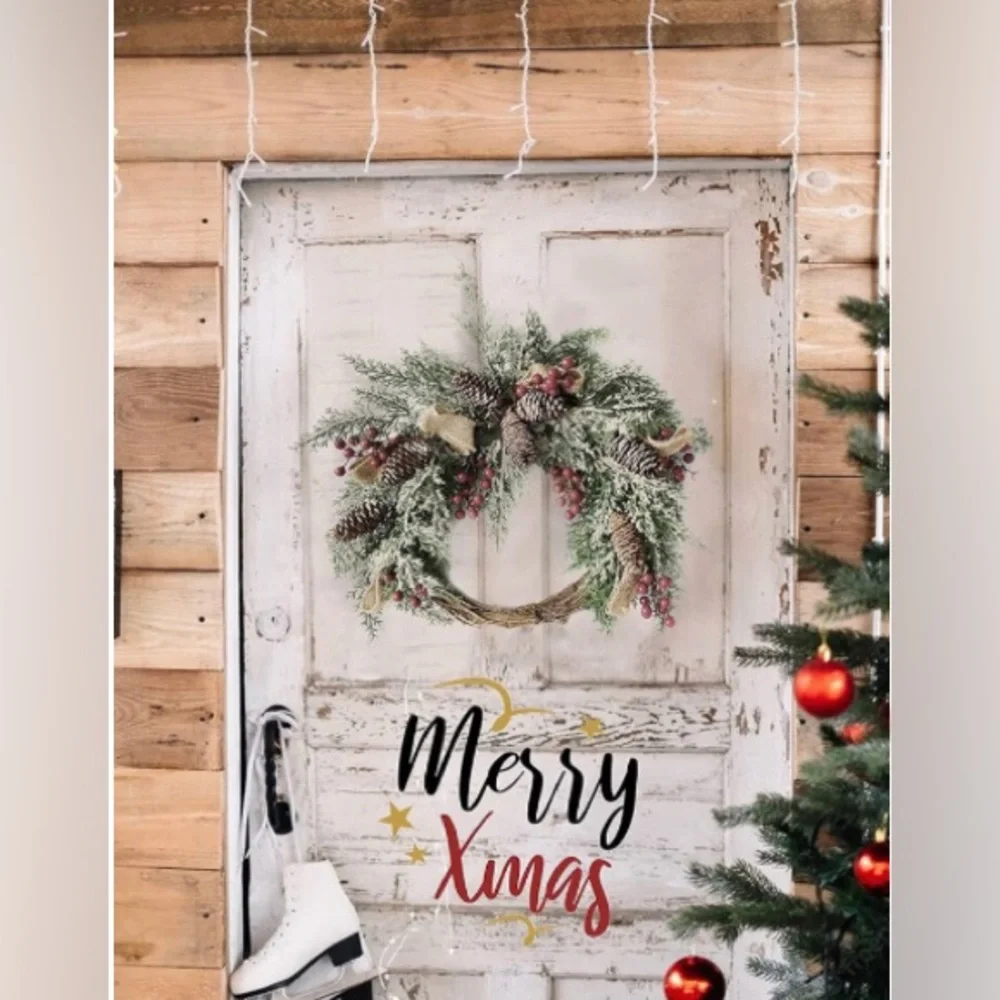 Festive Holiday Wreath with Red Berries, Pinecones and Artificial Snow